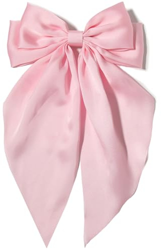 Furling Pompoms Hair Bow Clip 1pc Big Pink Satin Long-Tail Alligator Clips Hair Ribbon Bows Barrette for Women