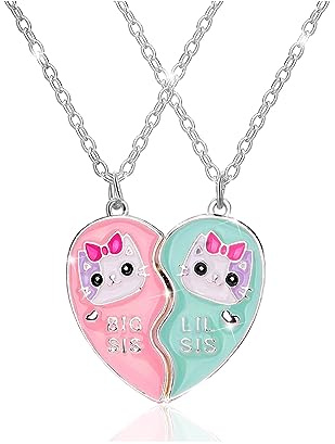 BFF Collier pour 2 Filles, Meilleurs Amis Coeur Chats Pendentif Colliers Magnétiques, Collier d'Amitié Grande Sœur Petite Sœur, Amitié Anniversaire Graduation Saint Valentin Bijoux Cadeau pour Filles
