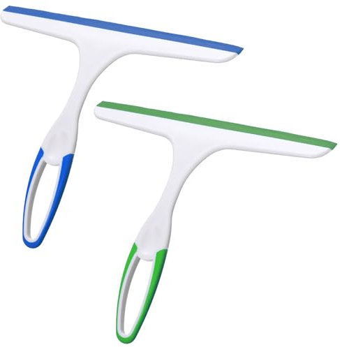 DAZISEN 2 Pcs Shower Rubber Squeegees - Multipurpose Shower Screen Wiper Window Squeegees Cleaner Scraper Shower Glass Wipers for Home and Car for Glass, Mirror, Window, Floor (Green/Blue)