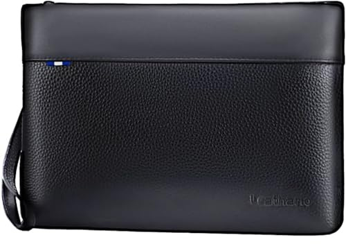 Leathario Pochette da Polso in Vera Pelle per Uomo, Borsello a Mano con Fessura per Carte, Borsa Piccolo Causale con Cerniera, Grande Capacità per Ufficio Lavoro Conferenza Viaggio