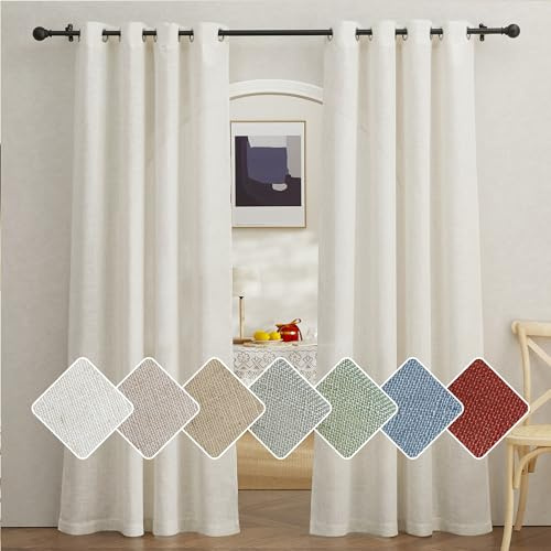 PONY DANCE Leinen Vorhang 200cm Lang Wohnzimmer Gardinen Halbtransparent