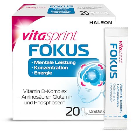 Vitamine - Vitasprint Fokus Direktsticks, 20 St. – Mit Vitamin B-Komplex für mentale Leistungsfähigkeit, Konzentration und Energie sowie Aminosäuren.
