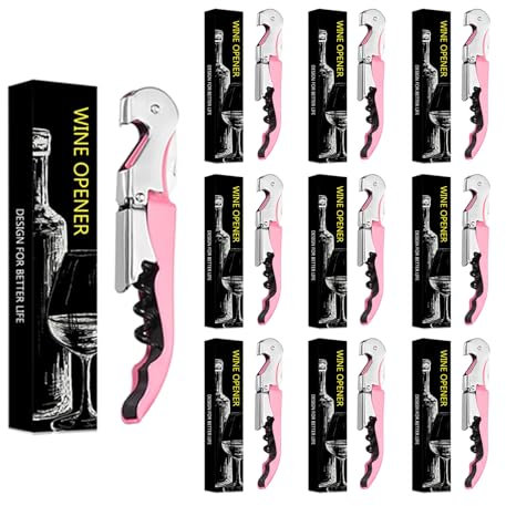Cavatappi, Apribottiglie Vino,3 in 1 Cavatappi+Lama Corta Capsule+ Apribottiglie,Cavatappi a Leva Acciaio Inox (10, Rosa)