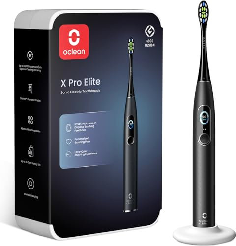 Oclean Schallzahnbürste X Series Pro Elite mit 8 Bereichsverfolgung, Elektrische Zahnbürste mit 4 Putzmodi, Sonic Electric Toothbrush mit Leiser Motor, 35 Tage Akkulaufzeit & Kabelloses Laden, Schwarz