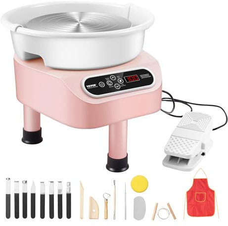 VEVOR Keramikskiva, 25 cm keramikformmaskin, 350 W elektrisk keramikskiva med pedal och LCD-pekskärm, direkt drift, keramikskiva med 3 stödben för gör-det-själv-hantverk, rosa