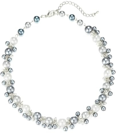 Bulinlin Perlen Kette Damen Perlen Statement Choker Kette Boho Bunt Modeschmuck Geburtstag Geschenke für Frauen(Grey)