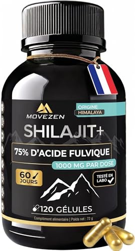 Shilajit+ Cápsulas Movezen, Himalaya, 120 Cápsulas Veganas, Sin Sabor, 1000 mg por Dosis, ≥75% Ácido Fúlvico, 85 Minerales, Hasta 120 Días, Analizado por Eurofins, Calidad Europea (Mumijo)