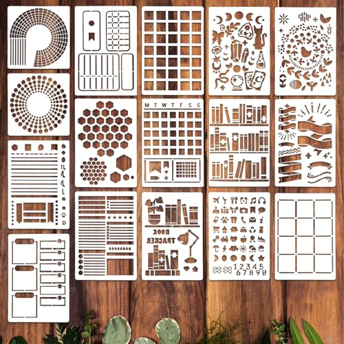 16 stencil per pittura su legno, riutilizzabili, stencil per agenda, per diari, disegni fai da te, carta da parete, vacanze, set di stencil per arte, scrapbooking, decorazioni per la casa, finestre,