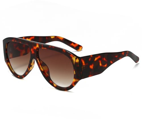 LJCZKA Gafas de Sol Grande Retro para Mujer Hombre, Vintage Piloto Marco Grueso Ovaladas Gafas de Sol Moda Chunky Envolvente Gafas Protección UV400 (Leopardo Marrón)