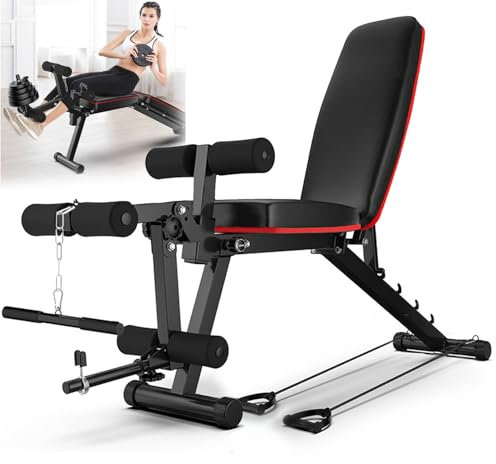 Banc de Musculation Pliable avec Poids, Banc Abdominaux Multifonction avec 2 Cordes de Tension, Banc de Sit-Up Réglable Capacité de Charge 200 Kg pour Home Gym Appareil Sport