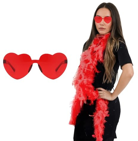 SSKHE Feather Boas Lot de 2 boas artificiels à plumes avec verres en forme de cœur, décorations artificielles pour accessoires de danse