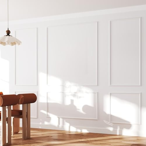 JSIWOTH Kit Moulures Murales Autocollantes 6 Cadres Panneaux Décoratifs | Pré Découpés, Style Cadre DIY, Peignable, Décoration Murale Intérieure, Salon Chambre Couloir Mur D’Accent Blanc
