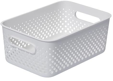SmartStore Cestino portaoggetti medio da 5,6 l, bianco, per cucina, bagno, ufficio, giocattoli, cestino con manici, impilabile, 29,5 x 20,5 x 12 cm