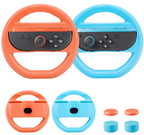 RHOTALL Steering Wheel Compatible for Nintendo Switch 2 Console joycons, Family Sports Party Pack Racing Steering Wheel Accessories Grip Compatible with Switch 2 (2 Pack Blue+Orange)