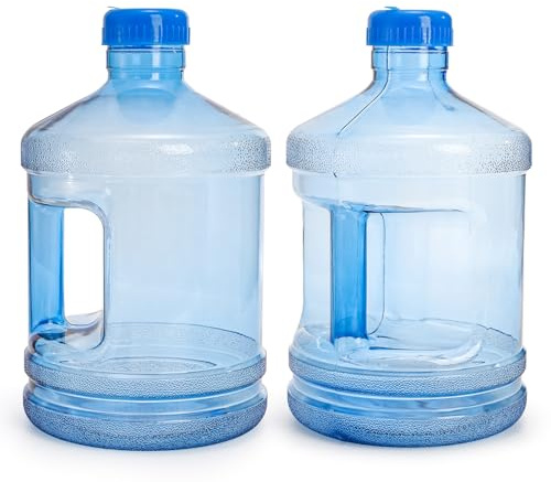 Dicunoy 2 PCS 1 Gallon Water Jug, Plastic Gallon Water Bottle with Handle, Sturdy Round Reusable Water Jug for Gym, Sports, Office, Camping, Outdoor, Refrigerator