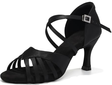 YCALCP Zapatos de Baile Latino Mujer Profesional Zapatos de Baile de Salón Salsa Tango Práctica Rendimiento Tacón de 7 cm, 956DB, Negro, 37.5 EU