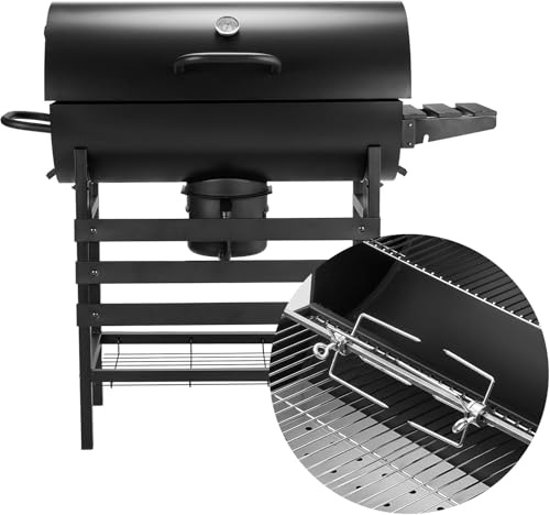 TEENO Grill XXL à Charbon de Bois, Chariot à Barbecue avec Grille à Poulet,Barbecue Charbon avec Couvercle pour le Jardin, la Terrasse, le Camping
