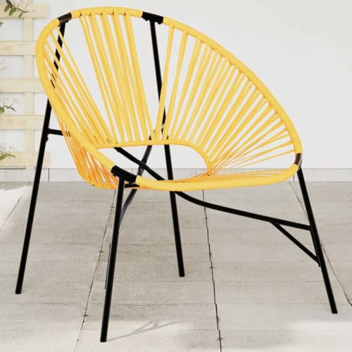 Drainlyn Trädgårdsstol, äggform, svart, gul, av poly rotting med pulverlackerad stålram, väderbeständig och UV-beständig, 77 x 68,5 x 82 cm, utomhus balkongstol med armstöd för terrass och trädgård