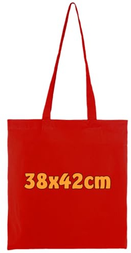 Cottonbagjoe Borsa di cotone | 38x42 cm | 10 pezzi | rosso | senza stampa | tinta unita | due manici lunghi | pitturabile | Certificazione Öko-tex 100 | Sacchetto di juta | Borsa di tela