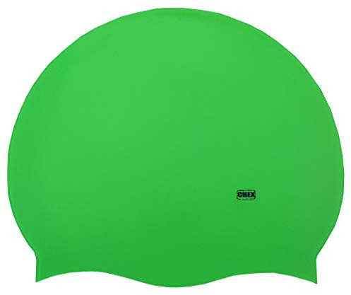CHEX Stretchig silikon unisex kvinnor män en del simmössa badmössa vanlig fluo mörk pastellfärger en storlek vuxna 8+ år lätt dra på badmössa (neongrön)