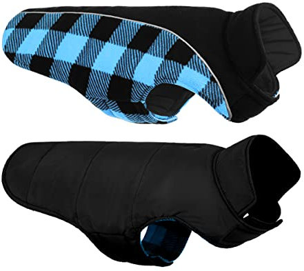 CITÉTOILE Warme Hundemantel Winter, Hundemantel mit Bauchschutz, Wintermantel für Hunde mit Reflektierend, Wendbarer Hundejacke Hundekleidung mit Geschirrloch, Blau, L