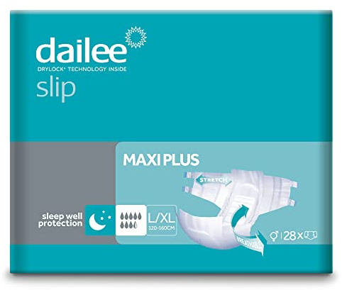 Dailee Slip Maxi Plus L/XL - 112x Couches Adultes - 4 Paquets de 28 Pièces, Fuites Urinaire 8,5 Gouttes - Couche Slip Incontinence Lourde Homme, Femme et Personnes Âgées