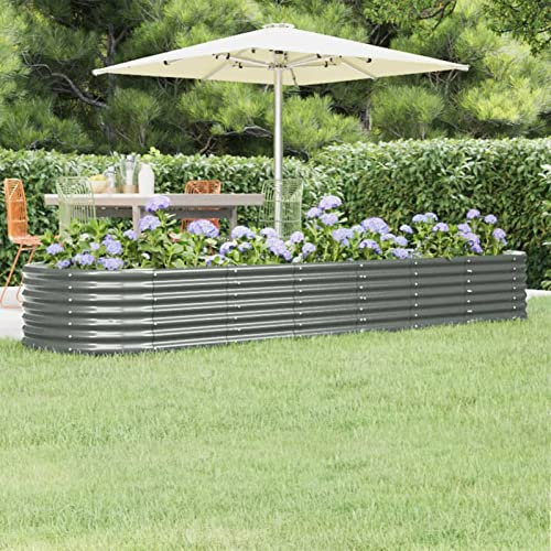 Keketa Hochbeet Metall Pflanzkübel Hochbeet Pflanzgefäß Gartenbeet Blumenkasten Pflanzkasten Blumenbeet Pflanzbeet für Garten Balkon Terrasse in Grau 296x80x36 cm