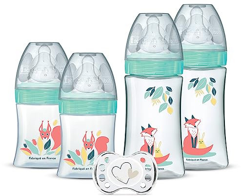 DODIE Lot de 4 biberons naissance Tétine Ronde Anti-Colique (2x150mL et 2x270mL), + une sucette naissance