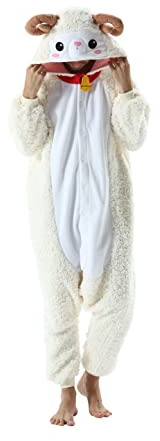 SimZoo Pijama Mono de Animal para Adultos, Ropa de Dormir para Disfraz de Cosplay de Cabra para Hombres y Mujeres, Ropa para el hogar Unisex de una Pieza