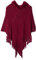 JFAN Strick Ponchos mit Damen Kapuze Cape Pullover Fransen Strickpullover Vielseitiger Kapuzen Schal Warm Coat Hoodie Burgunderrot One Size