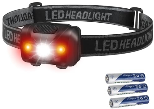 NGOKPYD Linterna Frontal con Luz de Rojas Blanca, Linternas Frontales LED alta Potencia Pilas 3 AAA Inclu, Ajustable en 60°, 4 Modos para Acampada, Senderismo, Lectura, Correr