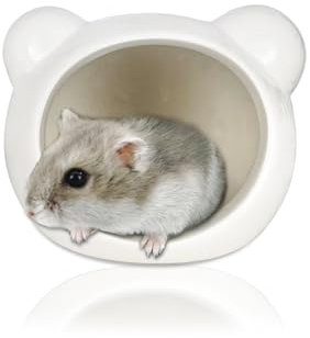 LuckyOpt Hamster Haus Keramik, Halbgeschlossenes Hamster Versteck für Sommer, Nettes Kleintier Cool Habitat Nest für Zwerghamster, Syrischer Hamster, Nagetiere (weiß)