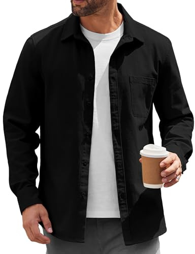 COOFANDY Mens Lightweight Button Down Shirt Jacket Casual Shacket Overshirt Black