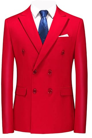 Herren-Anzug, Doppelreihe, Mantel, zwei Knöpfe, Slim Anzug, Jacke, Revers, Hochzeit, Business, Kostüm, Jacke, rot, XL