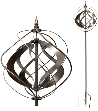 LEMODO Garten Windrad “Grey Tulip”, Windspiel mit stabilem Bodenstecker Gartendeko in 4 Höhen aufbaubar, Gartenstecker 213 cm hoch, Windmühle Silber, Windskulptur mit Charme