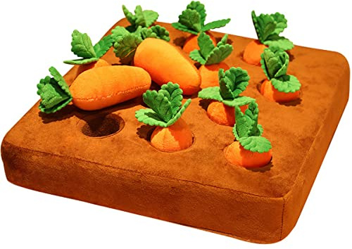 Gatphy Carrot Snuffle Mat for Dogs, Non-Slip Interactive Carrot Patch Dog Toy with 12 Plush Carrots Farm Dog Toy for Pet Stress Relief and Puppy Brain Training Foraging Skill