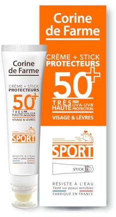 Corine de Farme - Crème et Stick Protecteurs SPF50+ - Duo Solaire Nomade pour Sportifs et Aventuriers - Soin au Monoï de Tahiti sans Parfum - 20ml