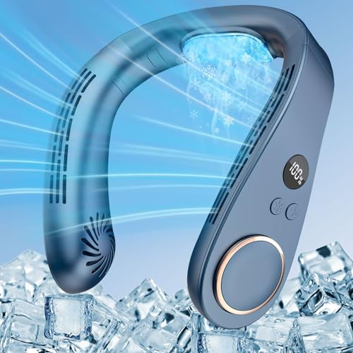 Neck Fan with Cooling Plate-5500Mah Neck Fans for Women Rechargeable,Best Quiet Portable Bladess Hanging Neck Air Conditioner,Personal Cold Usb Wear Round Head Fan for Neck Cooler,Men Kids Body Ac
