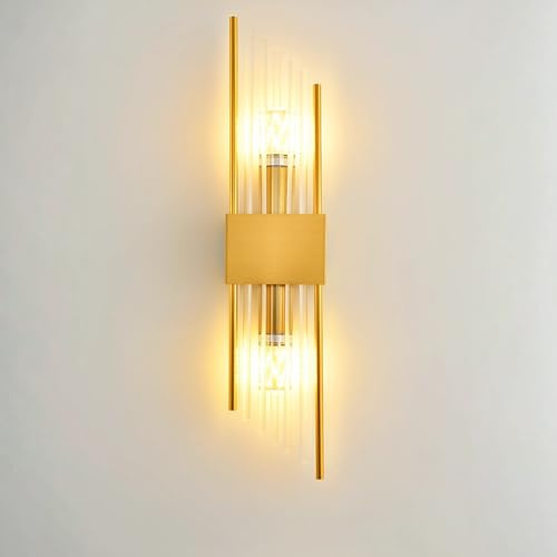 NICRX Lámpara de pared de lujo con cristal,Aplique moderno para salón,dormitorio y pasillo,Iluminación de pared elegante para interiores,E14 Geométrico Lamparas (Dorado, 60cm)