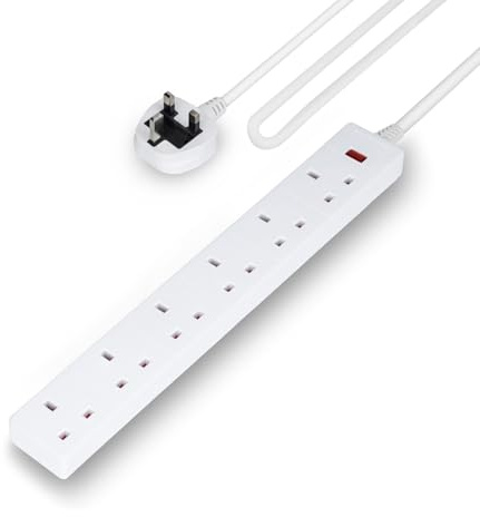 GEEPAS 6 Gang Extension Lead, 3M Cable | 6-Way Plug Extension Cable | 6 Socket Power Strip with Neon Indicator Light | Heavy Duty UK Plug