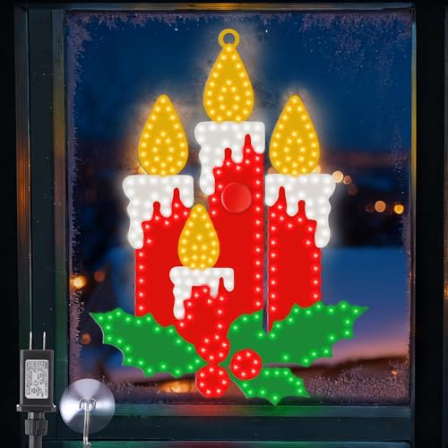 HappyAlley Candela natalizia a LED con decorazione a forma di agrifoglio, altezza 35,5 cm, luci colorate scintillanti, pre-illuminate con 303 micro luci LED ad alta intensità, alimentazione a innesto