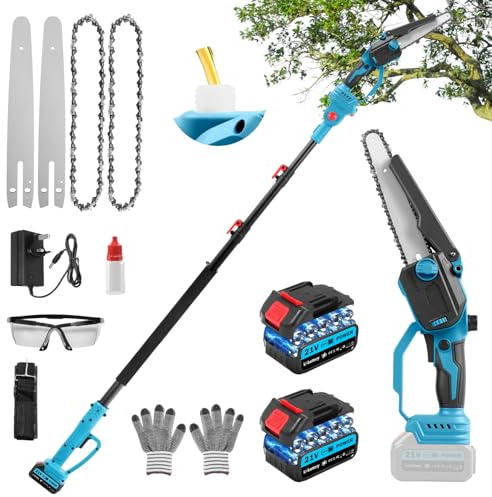 Cordless Pole Saw 8.3Ft, 2 in1 High Branch Saw and 8 Inch Mini Chainsaw with Extension Pole, Long Reach Battery Powered Brushless Electric Pole Saw, 90°Adjustable Head for Tree Trimming Pruning
