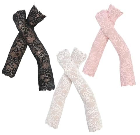 HOUDERCO UV Schutz Armstulpen aus Eisseide 3 Paar Leichte Spitzenärmel in Schwarz Weiß und Pfirsichrosa Elastisch für Yoga und Outdoor Sport im Sommer für Damen