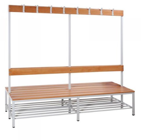 Lüllmann Sitzbank Garderobensitzbank Umkleidebank doppelseitig mit Schuhrost freistehend 200cm 806140 Buche, Gestell Stahl Lichtgrau