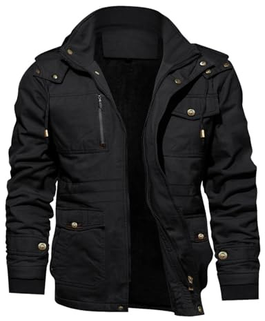 KEFITEVD Parka de invierno para hombre Chaqueta de invierno cálida con capucha extraíble Chaqueta de parka forrada Chaqueta invierno militar con cuello alto Negro