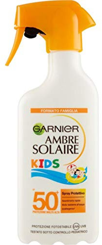 Garnier Ambre Solaire Kids Spray Protettivo IP 50+, Protezione Molto Alta per Bambini, Idratazione 24H, Maxi formato, 300 ml