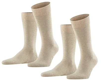 FALKE Herren Socken Happy Double Pack M So Baumwolle einfarbig 2 Paar, Beige Sand Melange 4650, 47-50