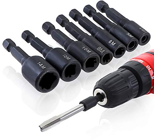 TuToy 7 st M4-M14 skruvkran uttag adapter 1/4 tum sexkantsmaskin kran fyrkantig drivrutin gänga kran adapter för elektrisk borr