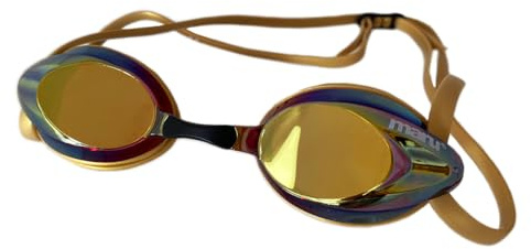 MARU Pulse Racing Swim Goggles (Gold/Pink/Blue) – Adult Swimming Goggles with Anti-Fog Mirror Lenses – Low-Profile Fit, Adjustable Nose Bridge & Soft Silicone Seal – Ideal for Competitive Swimmers