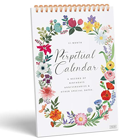 Sweetzer & Orange Perpetual Calendar. 12 Month Office or Family Wall Timetable. 6x9” Floral Flip Scheduler Design. Timeless Birthday Calendar Wall Hanging, Anniversary Chart and Monthly Planner